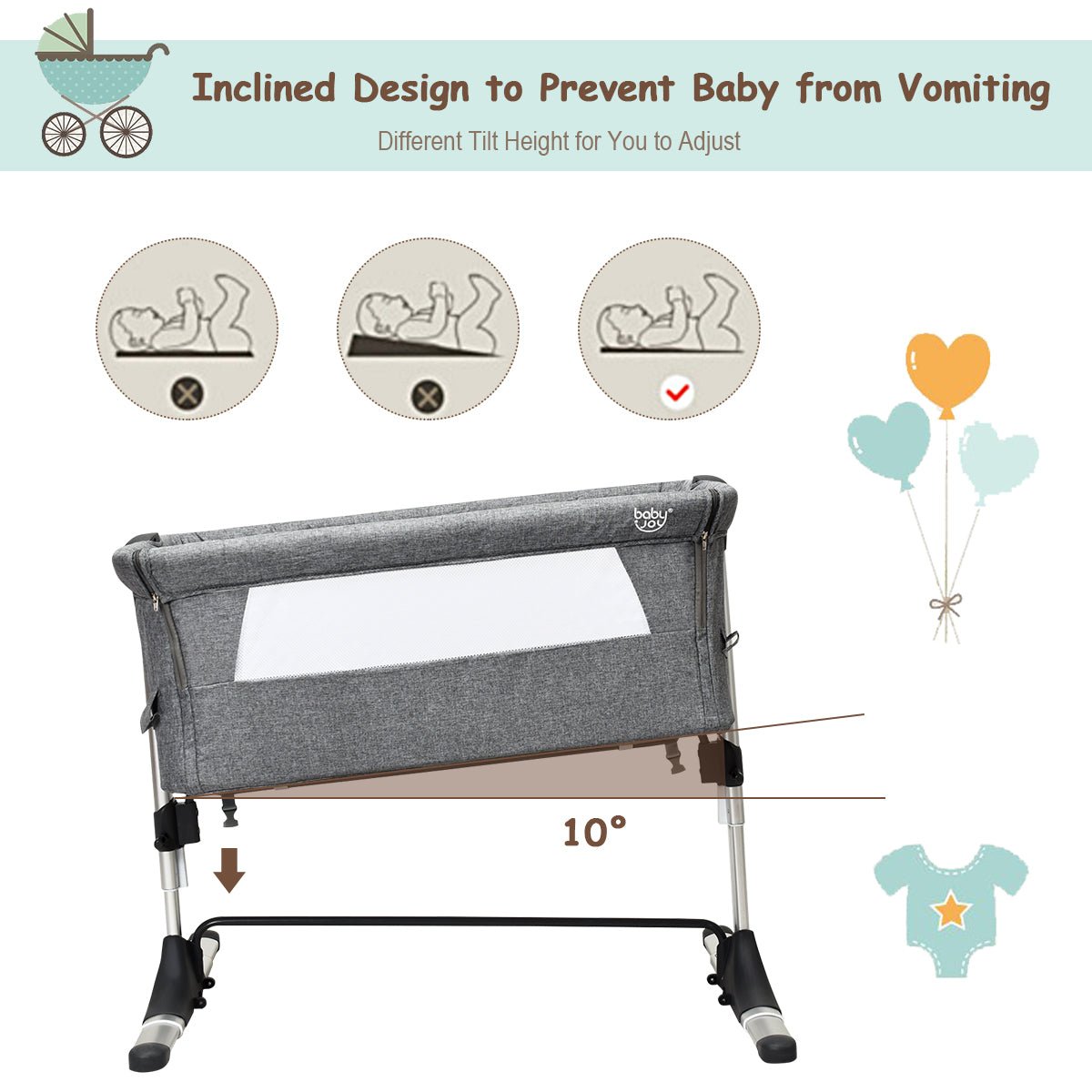 Transformative Adjustable Height Baby Bassinet - Mattress & Easy-to-Carry Bag