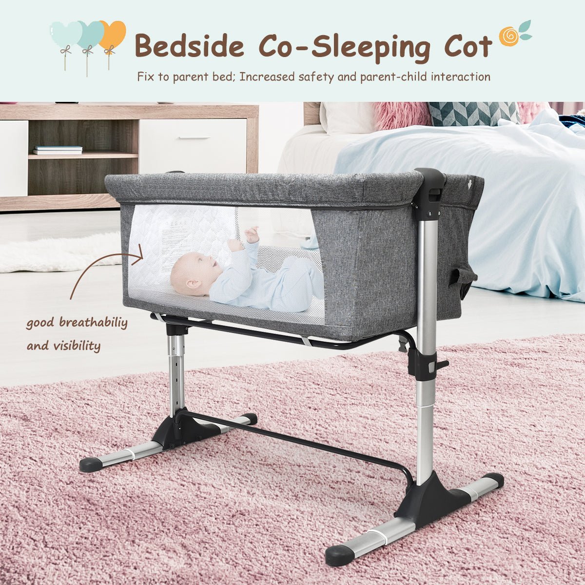 Adjustable Height Baby Bassinet Cot Kids Mega Mart