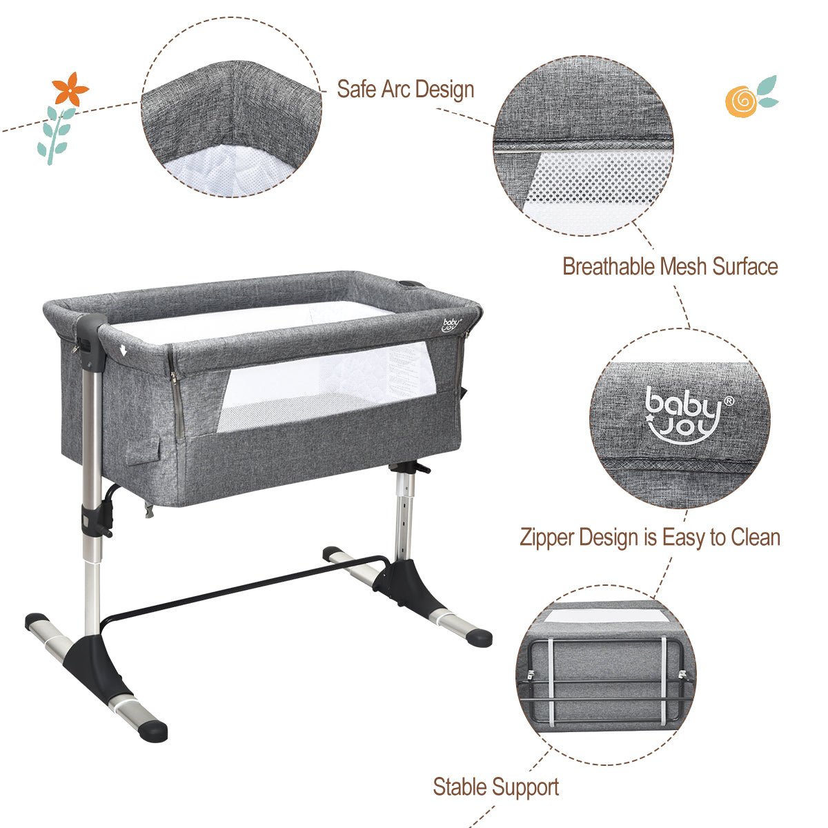 Adjustable Height Baby Bassinet - Soft Mattress & Handy Carry Bag for Parents