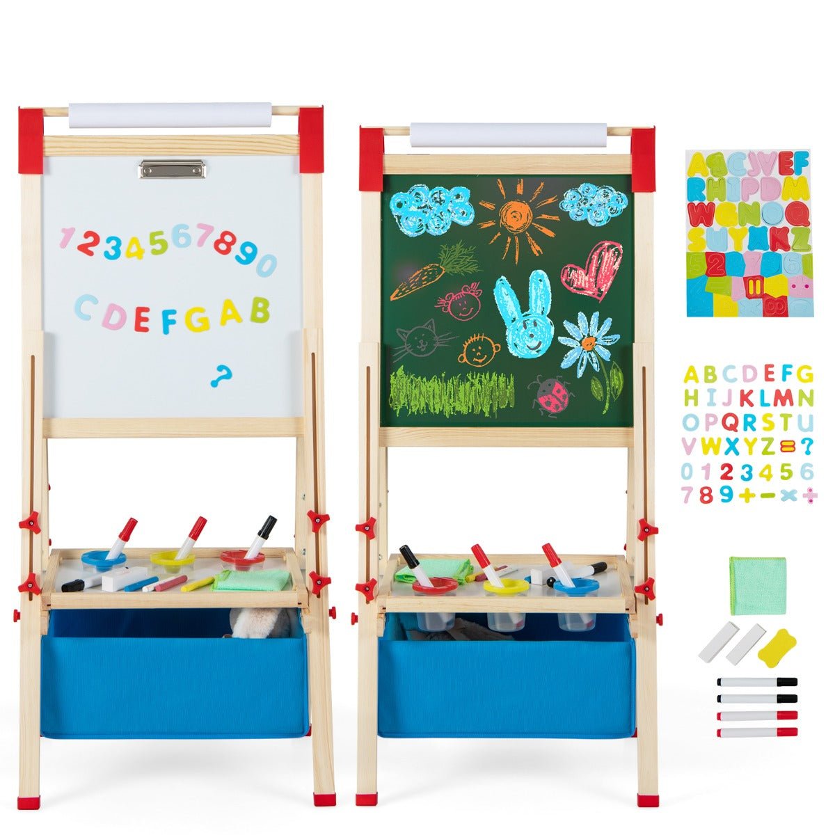 Adjustable Height Double Sided Easel with Magnetic Chalkboard for Toddlers