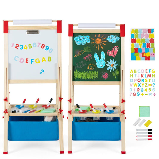 Kids adjustable art easel with magnetic boards and accessories, perfect for creative play at home.