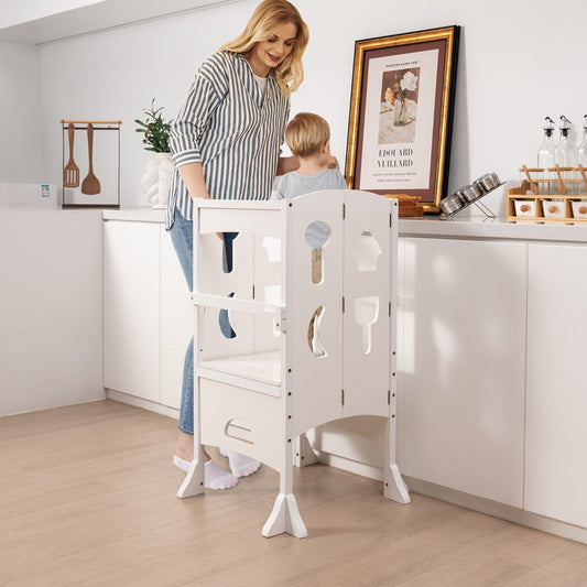 Adjustable Children's Kitchen Stool - Safety Rails - Encourage Cooking Confidence