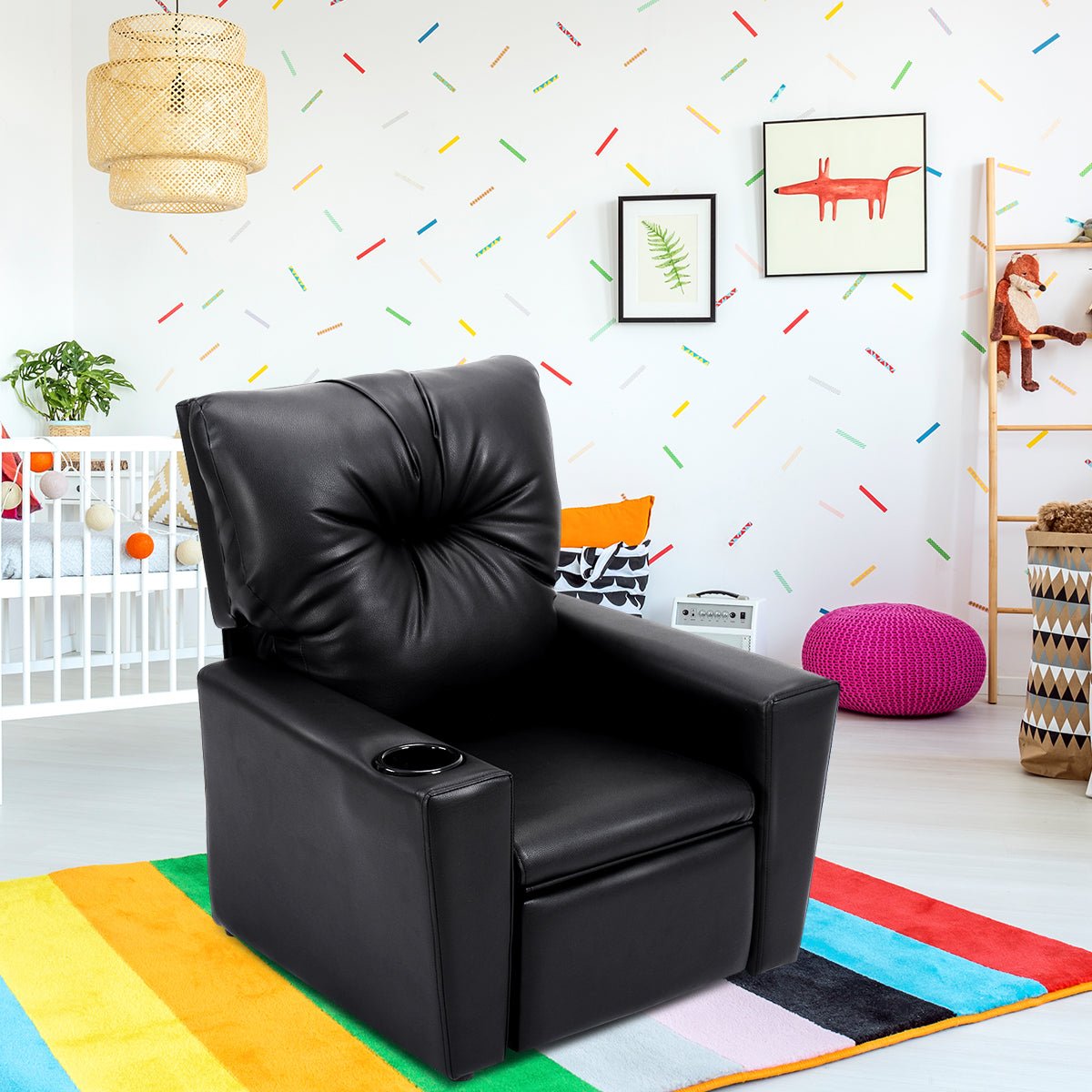 Black Kids Lounge Chair: Adjustable with Armrest and High Backrest