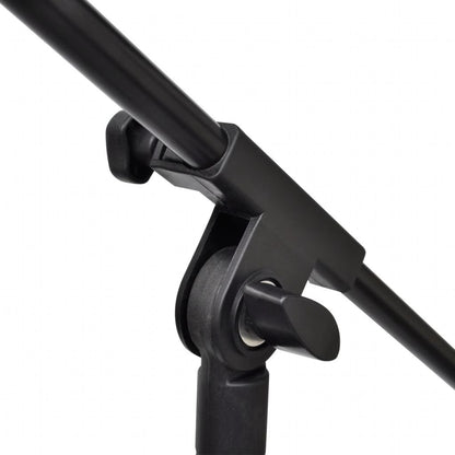 Kids adjustable foldable microphone stand with holder, durable steel construction for singing and play.