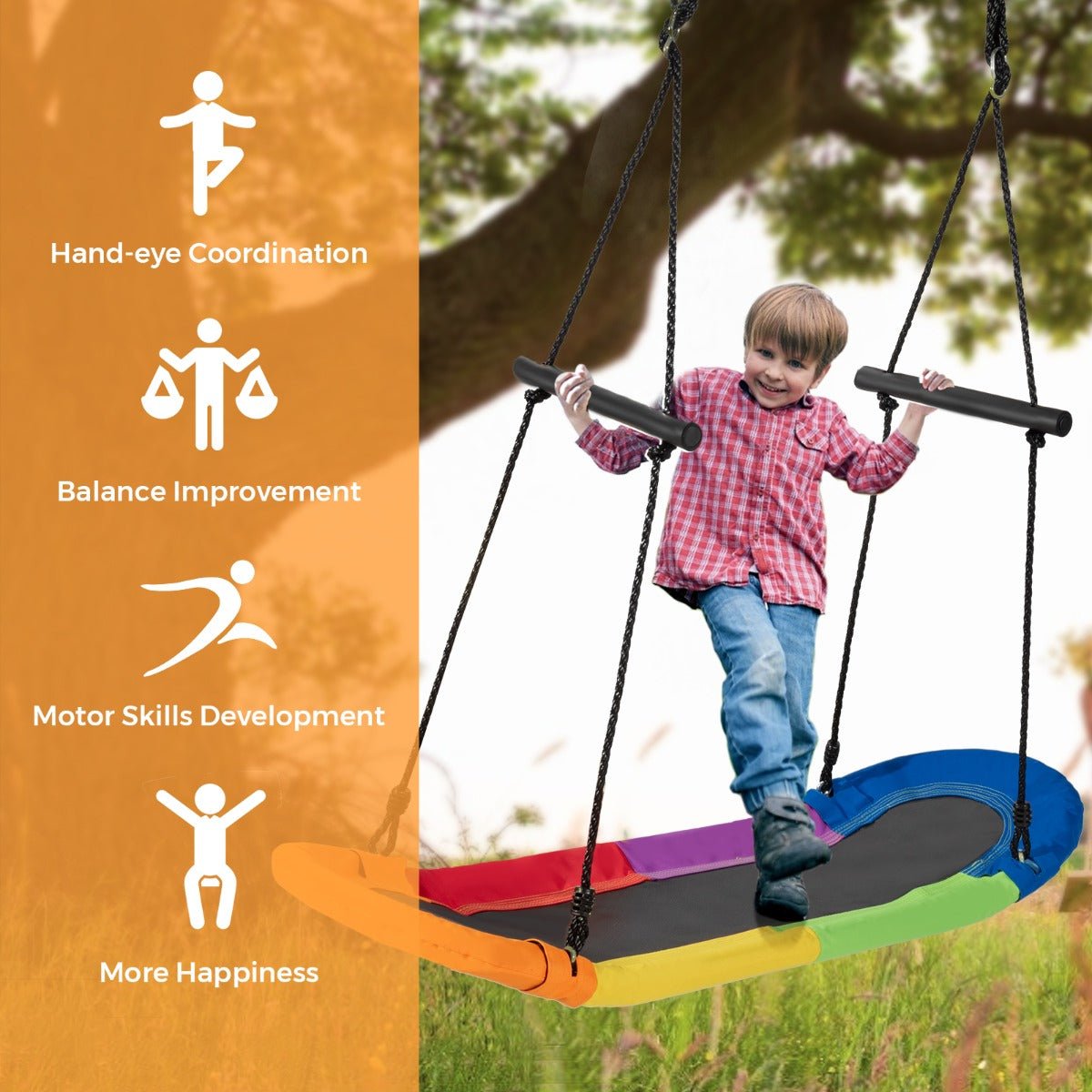 Dynamic Playtime: Multi Colour Swing with Soft Handles, Adjustable Oval Platform