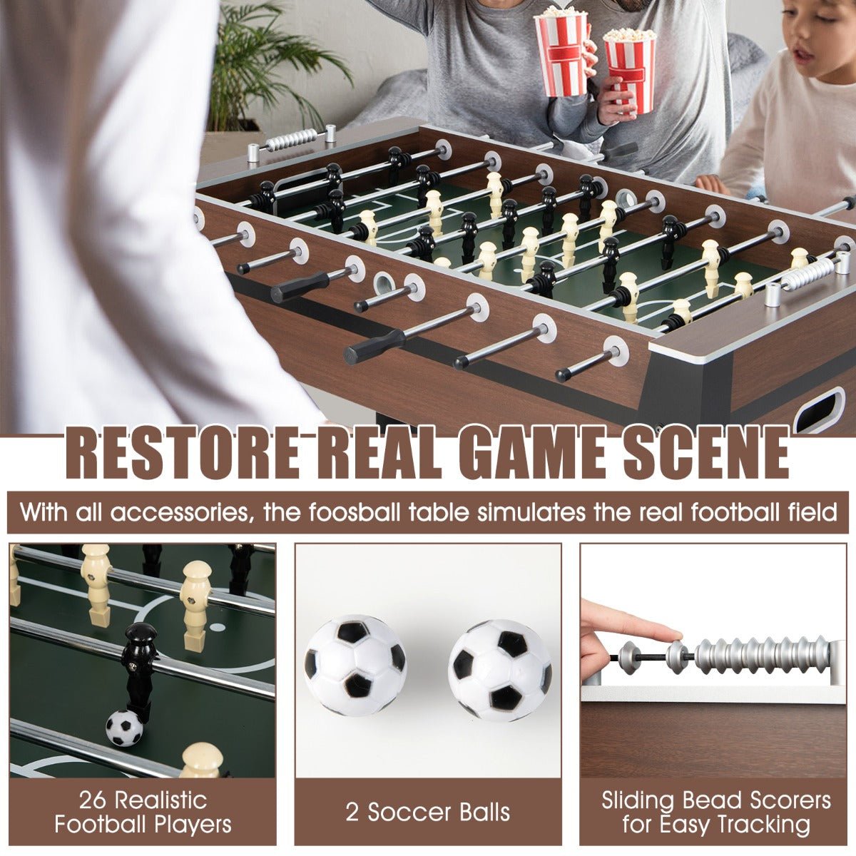 Adult-Size Soccer Table - Realistic Arcade/Home Play with 2 Balls