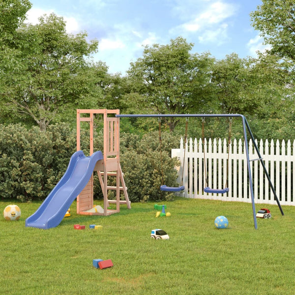 Adventure Play Tower with Double Swing, Wave Slide, Rockwall