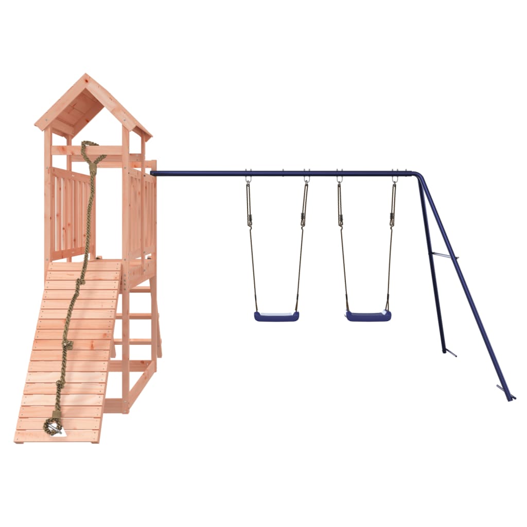 Adventure Wood Play Tower with Double Swing, Climbing Wall