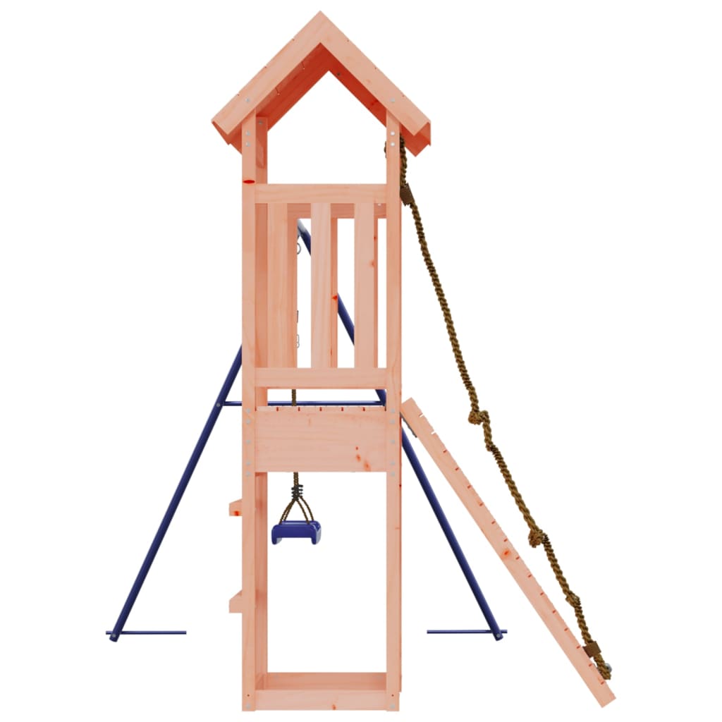 Adventure Wood Play Tower with Single Swing & Climbing Wall
