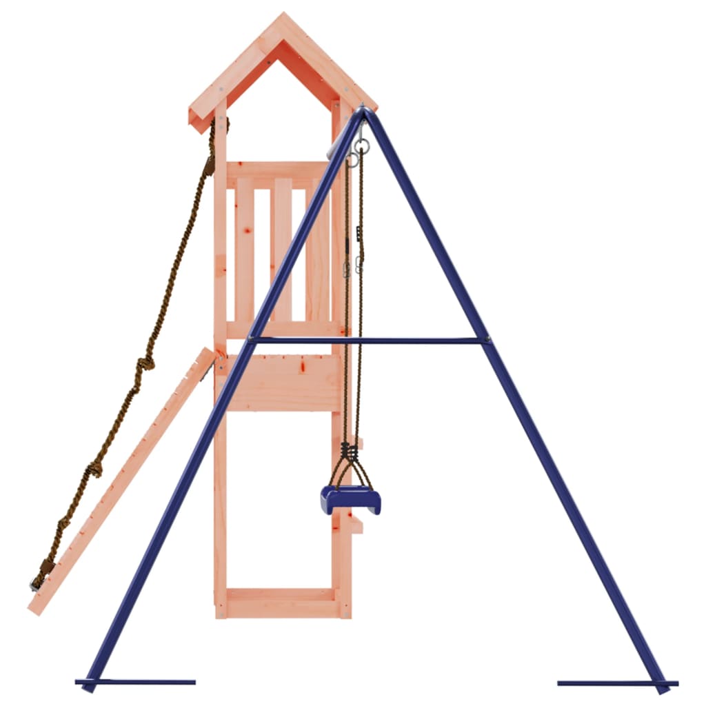 Adventure Wood Play Tower with Single Swing & Climbing Wall