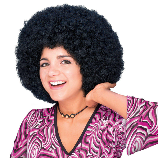 Adult curly black afro wig, one size fits most, ideal for childrens costume play