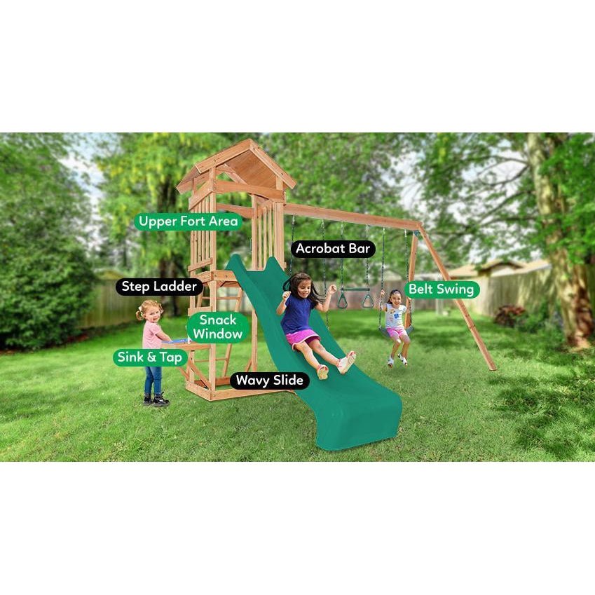 Albert Park Swing Set with Slide Green Features