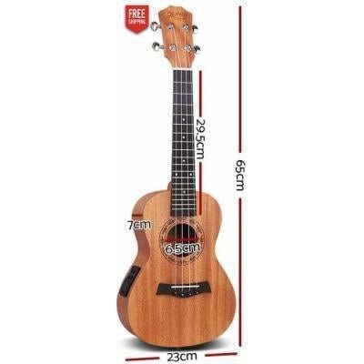 Electric mahogany tenor ukulele with EQ for kids musical enjoyment at home.