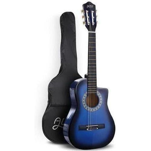 Kids 34 blue 1/2 size acoustic guitar for home music practice sessions.