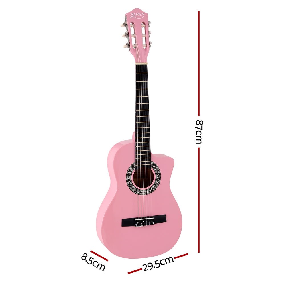 Alpha 34 Inch Pink Classical Guitar for Kids - Ideal childs instrument for at-home play.