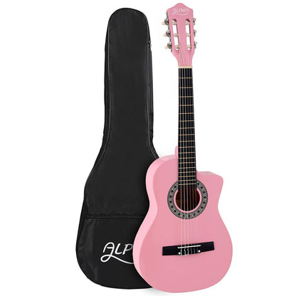 Alpha 34 Inch Pink Classical Guitar, ideal for kids musical exploration at home.