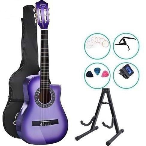 Purple 1/2 Size Acoustic Guitar with Capo Tuner for Kids, Ideal for Home Practice