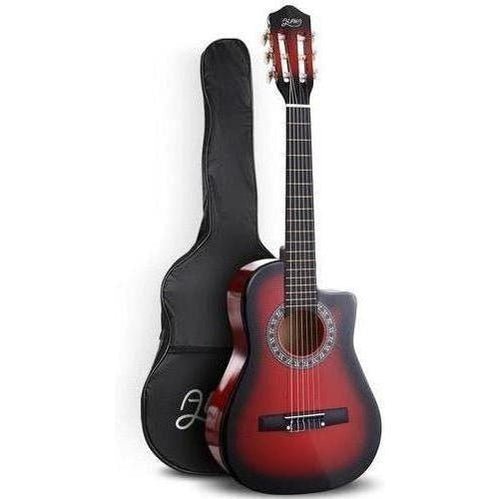 Alpha 34-inch 1/2 size red acoustic guitar, perfect for childrens musical exploration at home.