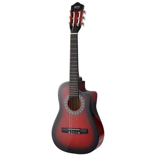 Alpha 34 Inch Acoustic Guitar, 1/2 Size, Red - Perfect for Kids Learning Music at Home.