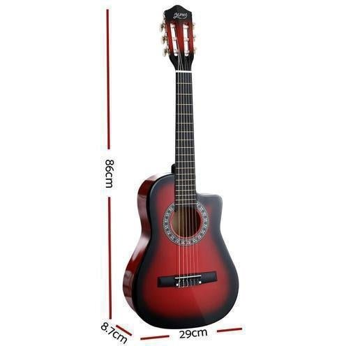 Child-friendly 1/2 size red acoustic guitar for home practice, Alpha 34 Inch Guitar