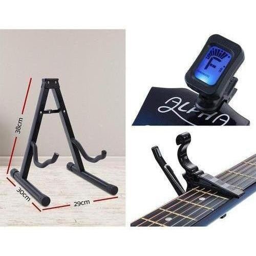 Alpha 34 Inch Guitar Acoustic Kids 1/2 Size Blue with Capo Tuner
