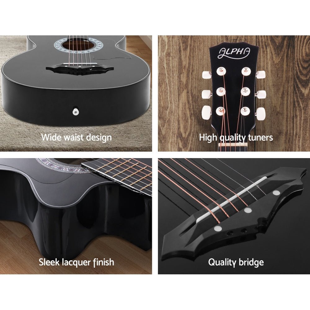 ALPHA 38-Inch Black Acoustic Guitar for Beginners with Accessories | Perfect starter set for kids.