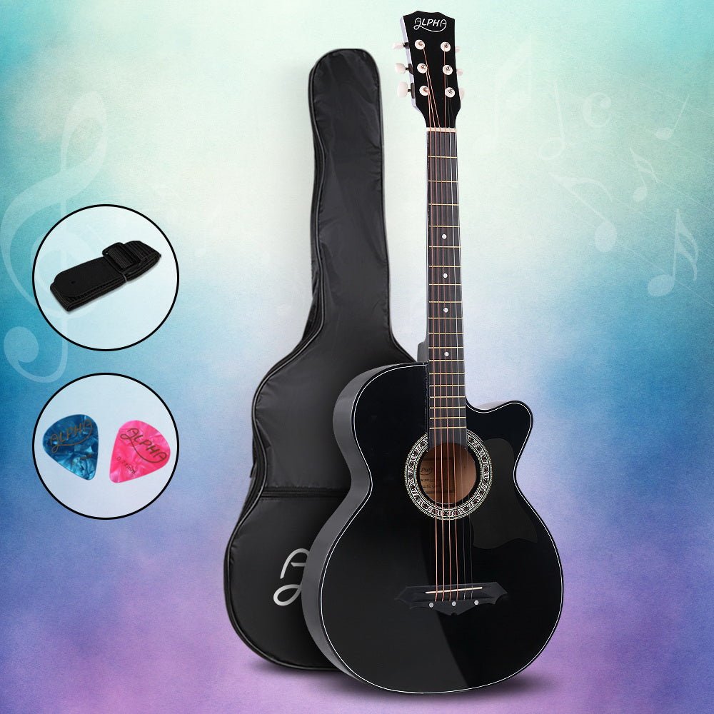 ALPHA 38-Inch Black Acoustic Guitar Kit for Kids with Beginner Accessories