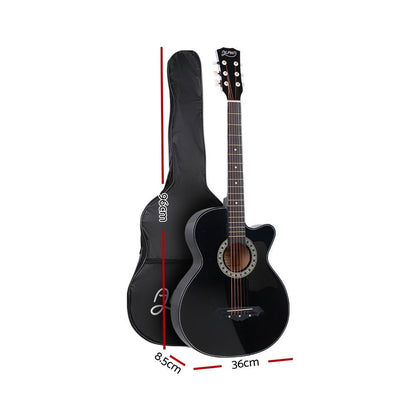 ALPHA 38-Inch Black Acoustic Guitar with Beginner Accessories for Childrens Home Music Practice