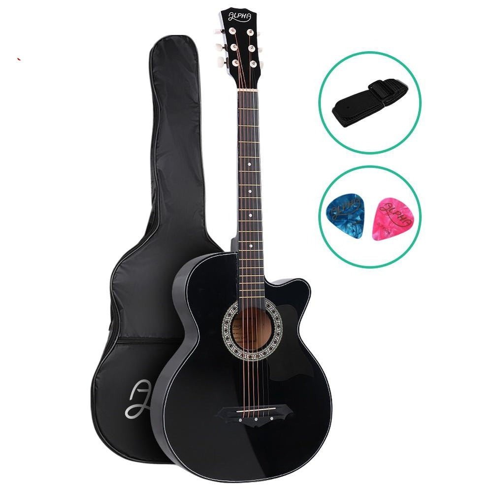 Black 38-Inch Acoustic Guitar Bundle for Kids with Essential Accessories, Ideal for Beginners