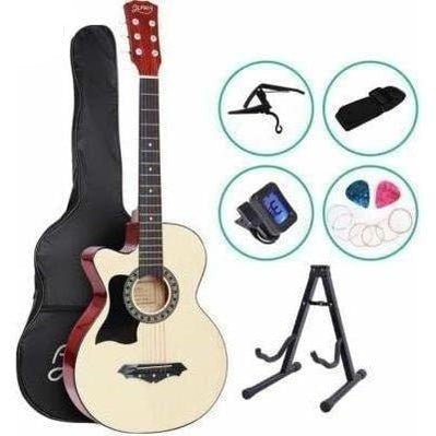 ALPHA 38 Inch Wooden Acoustic Guitar Left handed with Accessories set Natural Wood | Kids Mega Mart | Shop Now!