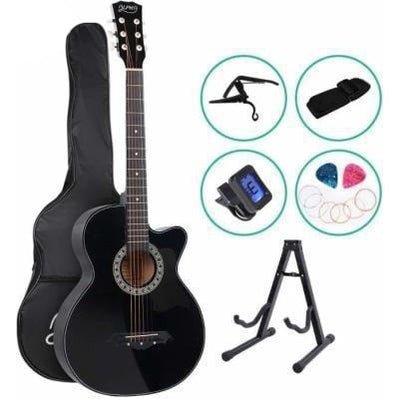 ALPHA 38 Inch Wooden Acoustic Guitar with Accessories set Black | Kids Mega Mart | Shop Now!