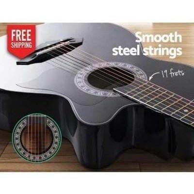 Alpha 38 Wooden Acoustic Guitar Set in Black, ideal for kids music exploration at home.