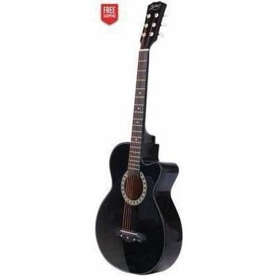 Alpha 38 Inch Wooden Acoustic Guitar with Accessories set in Black for Kids Home Music Practice