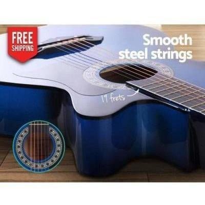 Blue 38 Wooden Acoustic Guitar Set with Accessories, perfect for kids learning at home.