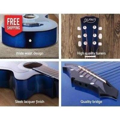 ALPHA 38 Inch Wooden Acoustic Guitar with Accessories set Blue