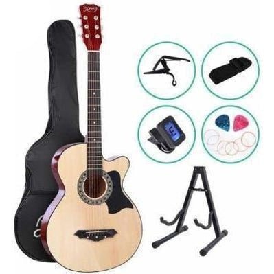 ALPHA 38 Inch Wooden Acoustic Guitar with Accessories set Natural Wood | Kids Mega Mart | Shop Now!