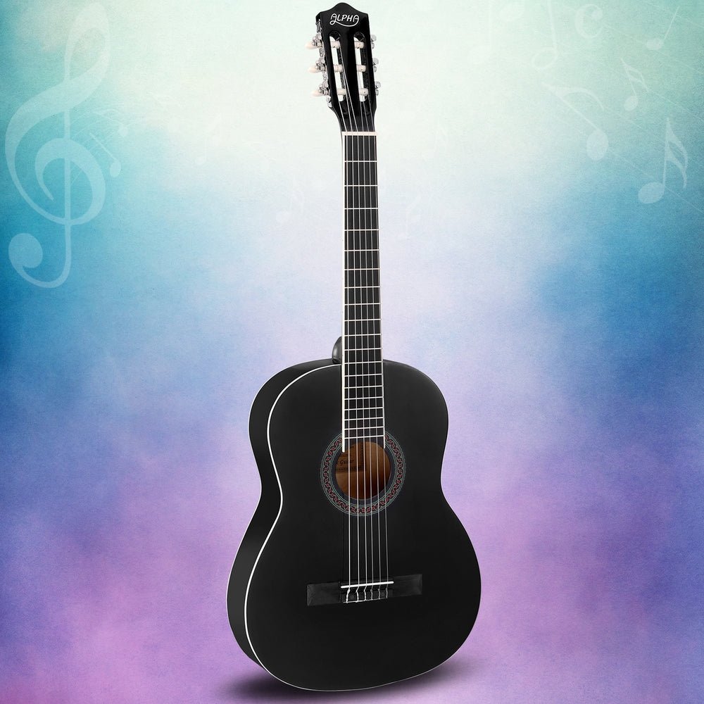 Alpha 39 Inch Classical Guitar in Black - Perfect for children learning music at home