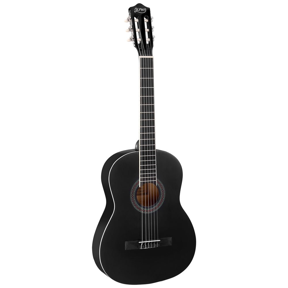 Alpha 39 Inch Classical Guitar Wooden Body Nylon String Beginner Gift Black - Kids Mega Mart