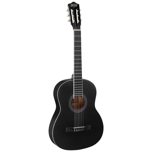 Alpha 39 Inch Classical Guitar in Black for kids music education and practice at home.