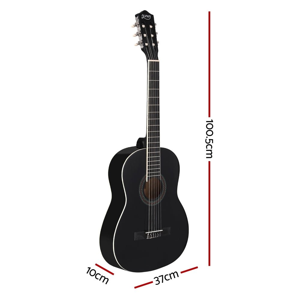 Alpha 39 Inch Classical Guitar Wooden Body Nylon String Beginner Gift Black - Kids Mega Mart