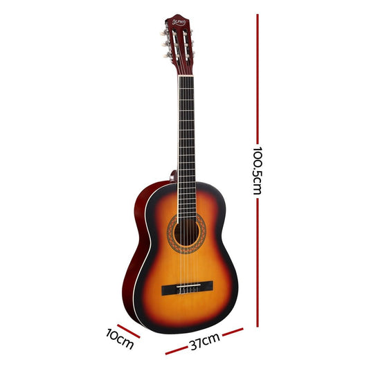 Alpha 39 Inch Classical Guitar in Sunburst, perfect for kids learning to play at home