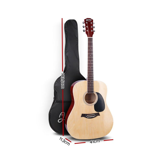 Alpha 41 Inch Acoustic Guitar in Natural Wood with Accessories for Childrens Music Learning