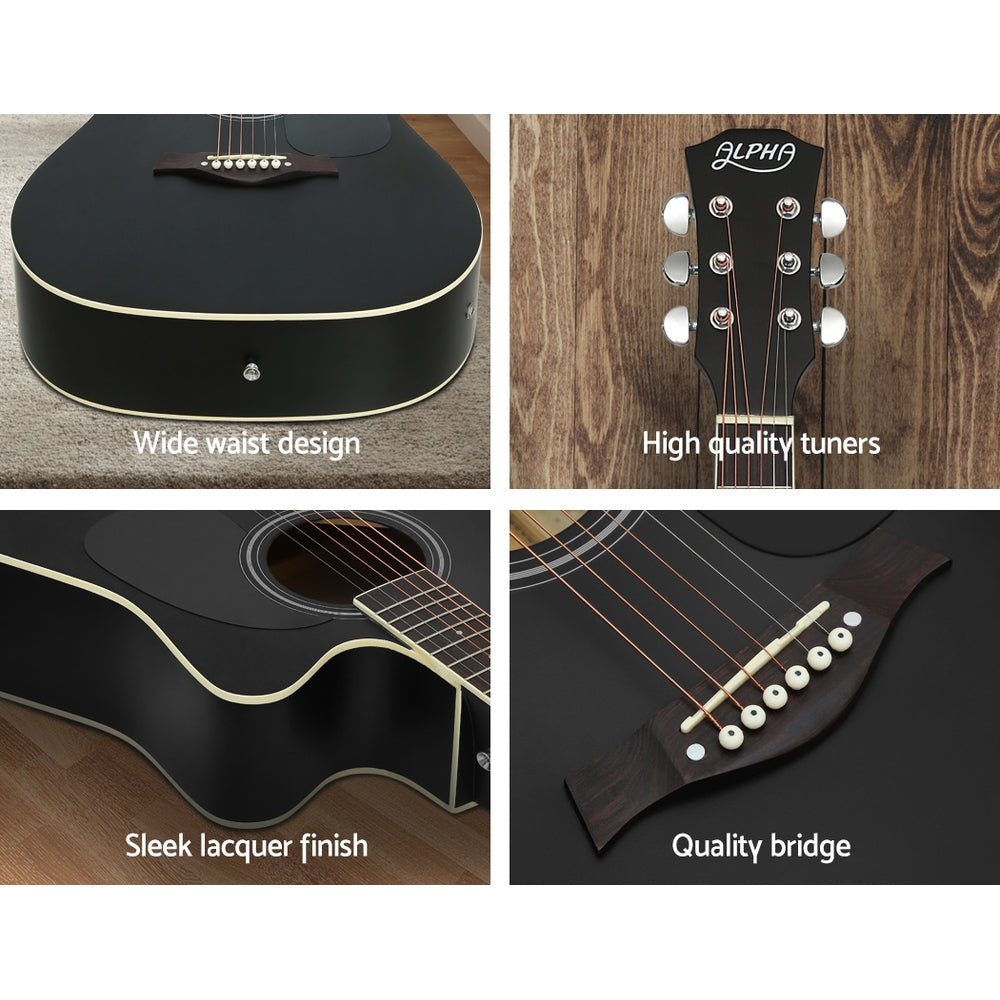 Alpha 5-Band EQ 41-Inch Electric Acoustic Guitar - Black Dreadnought, ideal kids home practice.