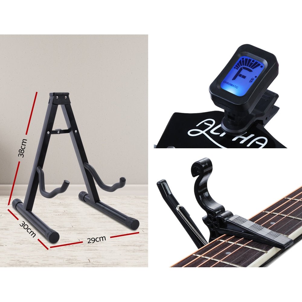 Alpha 41 Inch Electric Acoustic Guitar EQ Capo Black