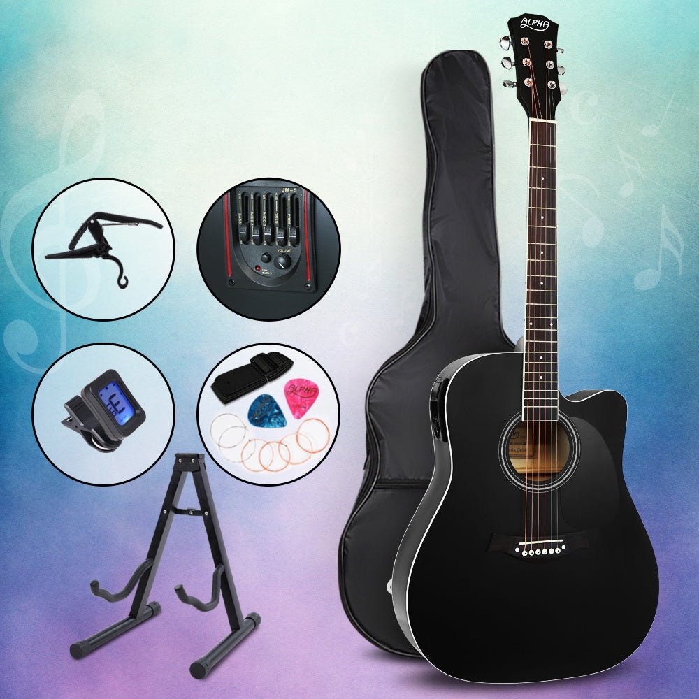 Electric acoustic guitar set with EQ in kid-friendly size and aesthetic, perfect for beginners