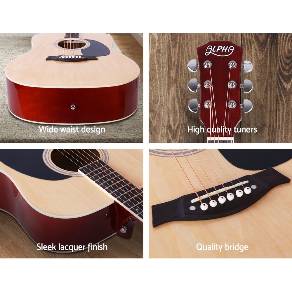 Alpha 41 Wooden Acoustic Guitar in Natural Wood finish, perfect for childrens musical exploration.