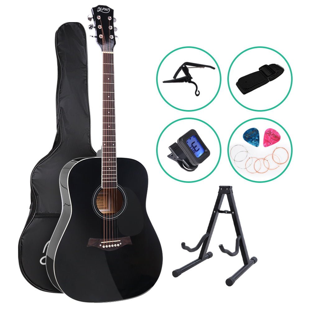 Measurements Alpha 41 Inch Acoustic Guitar with Accessories set Black