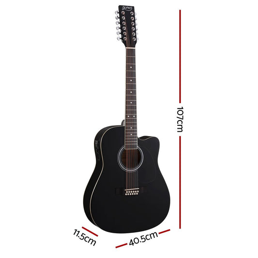 Alpha 42 12-String Electric Acoustic Guitar in Black, ideal for childrens musical exploration.