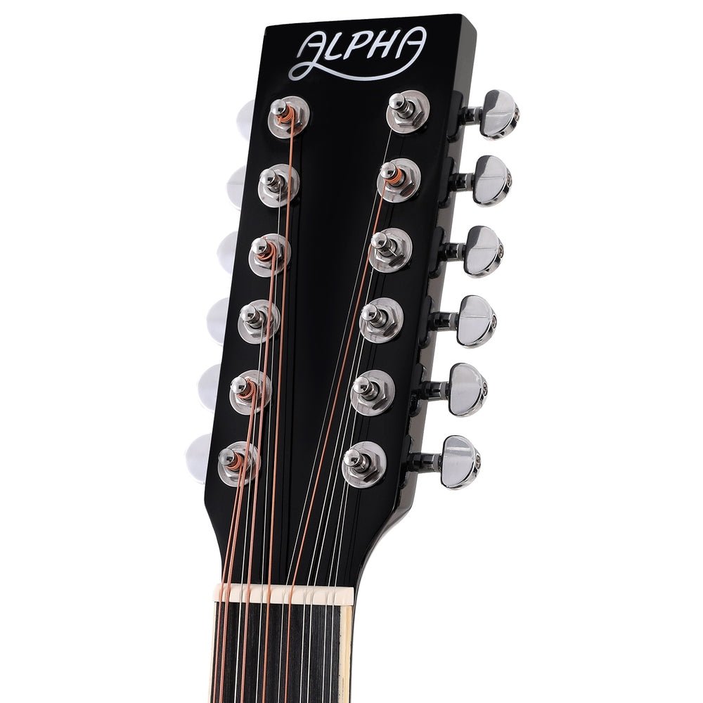 Childs 12-string acoustic guitar with electric output jack in black for home practice.