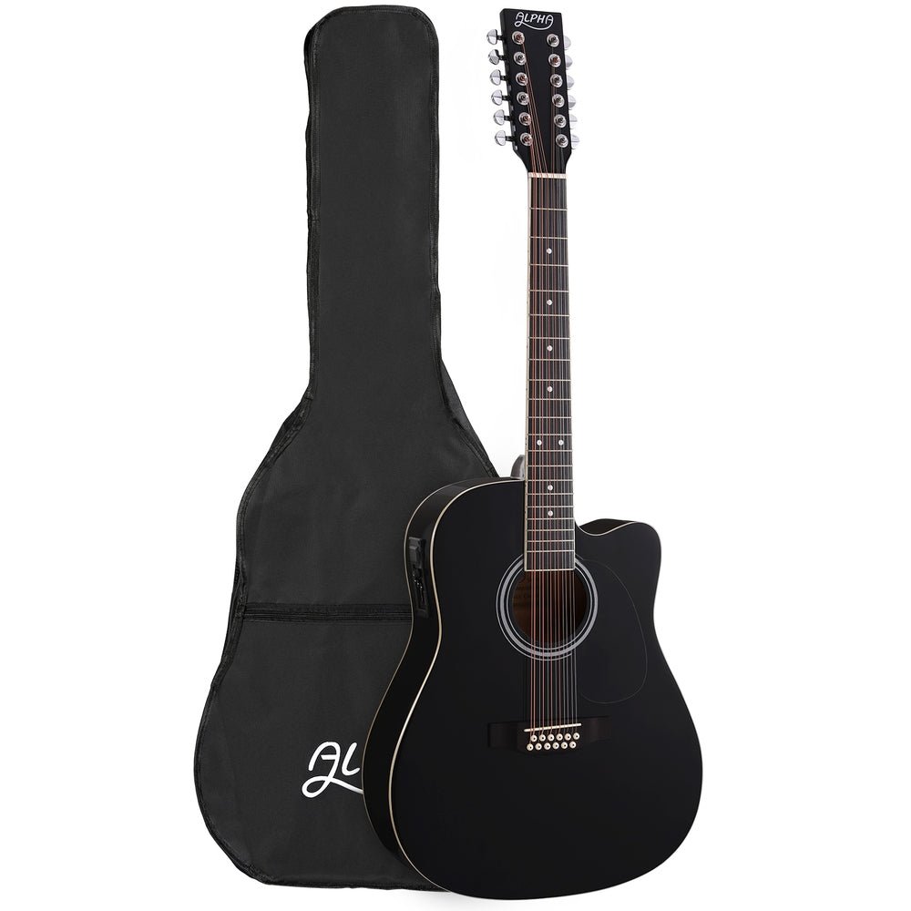 Alpha 42 Inch Acoustic Guitar 12 Strings w/ Equaliser Electric Output Jack Black - Kids Mega Mart